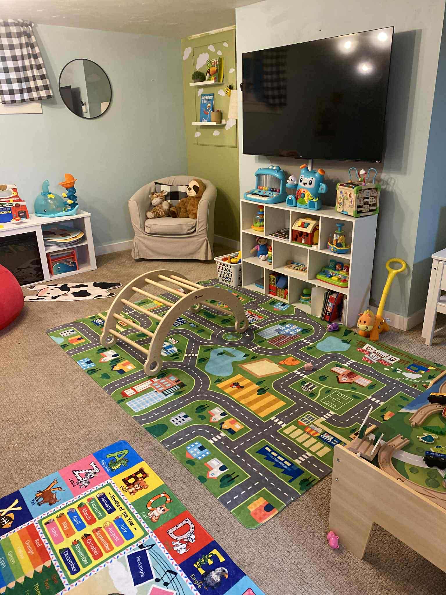 Indoor play area with climbing equipment