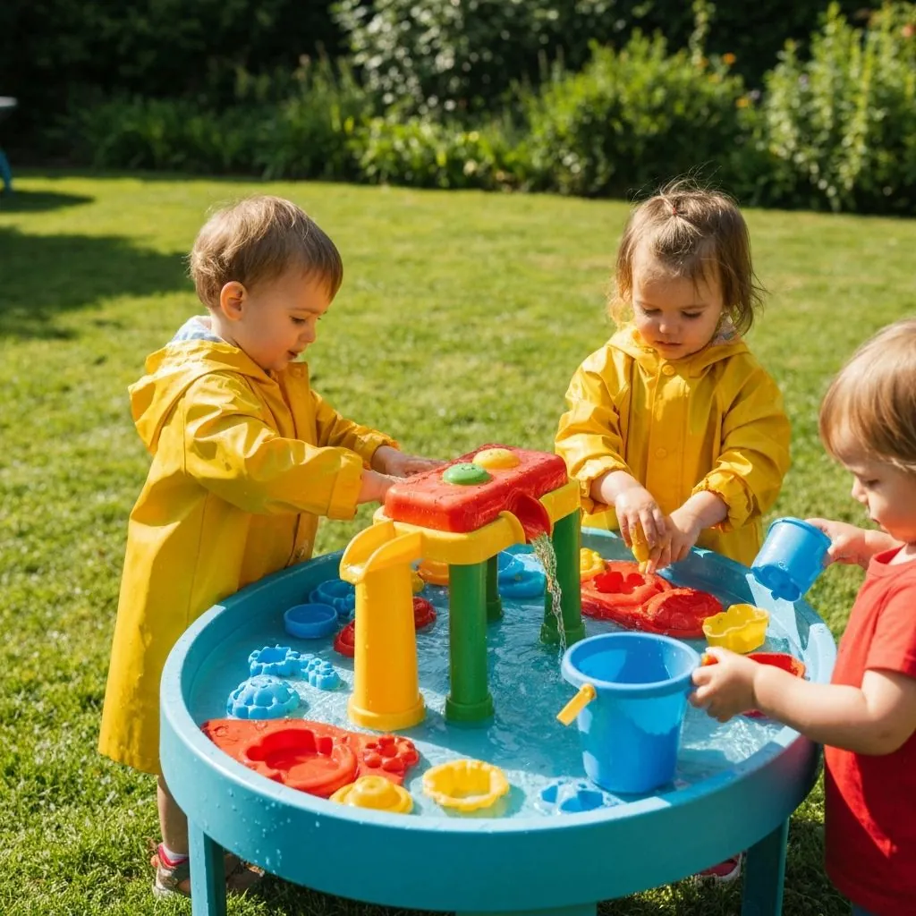 Sensory water play in outdoor learning space